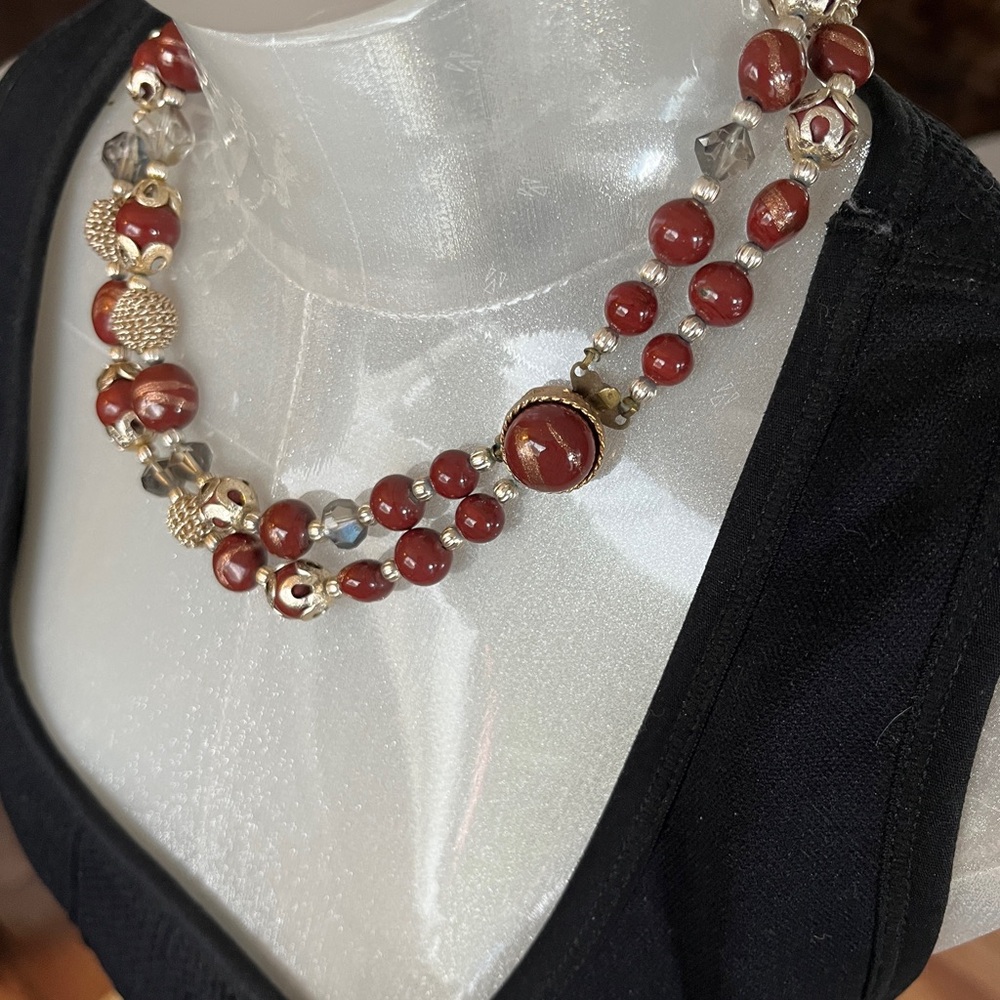Vintage Japan Double Strand Beaded Necklace – 1950s Mid-Century Costume Jewelry